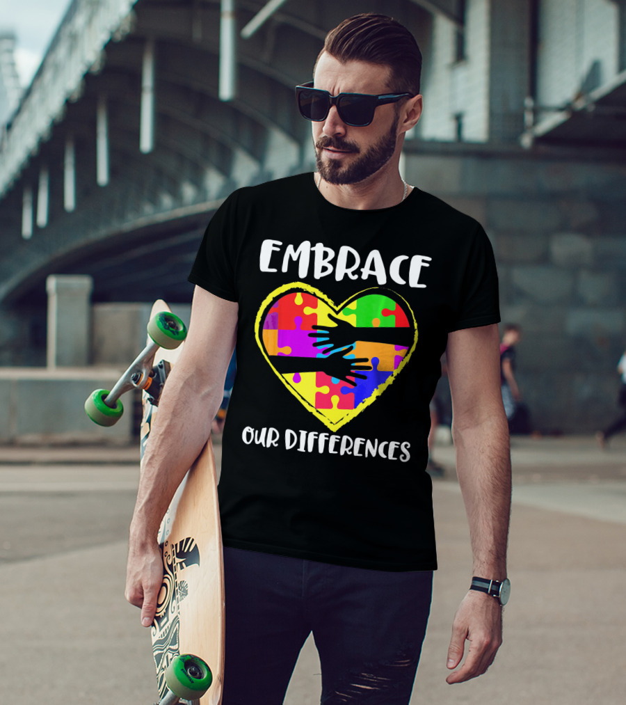 Embrace Our Differences Autism Awareness Heart Puzzle T-Shirt