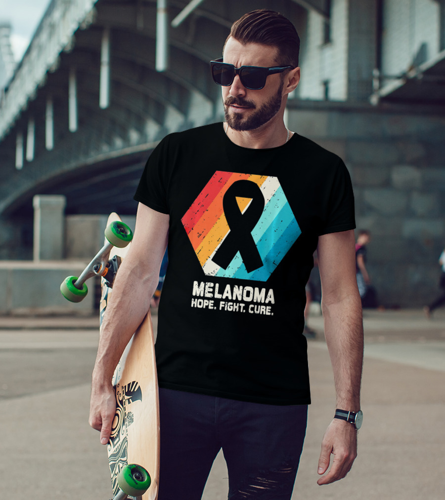 Melanoma Hope Fight Cure Awareness Ribbon Retro Stripe T-Shirt