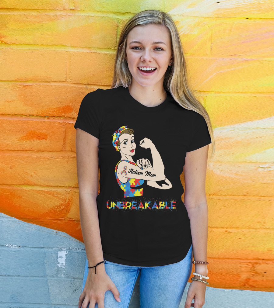 Unbreakable Autism Mom Puzzle Piece Awareness T-Shirt