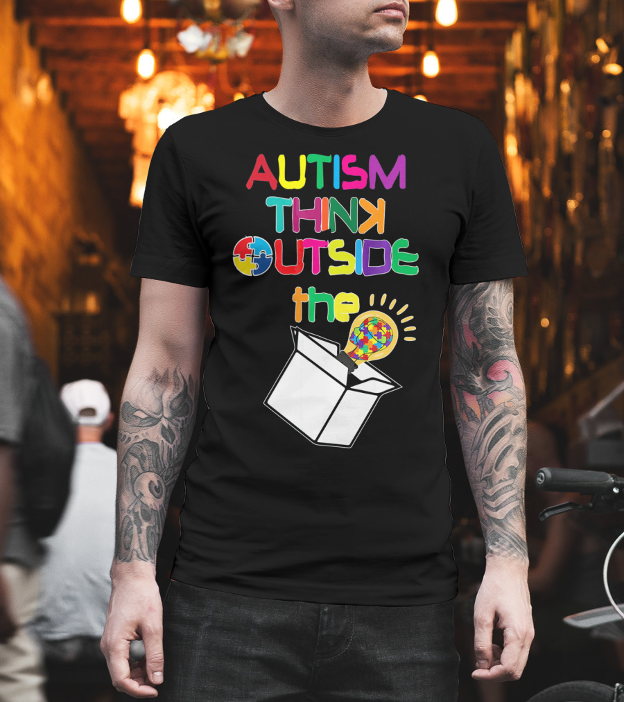 Autism Think Outside the Box Puzzle Piece Lightbulb Awareness T-Shirt