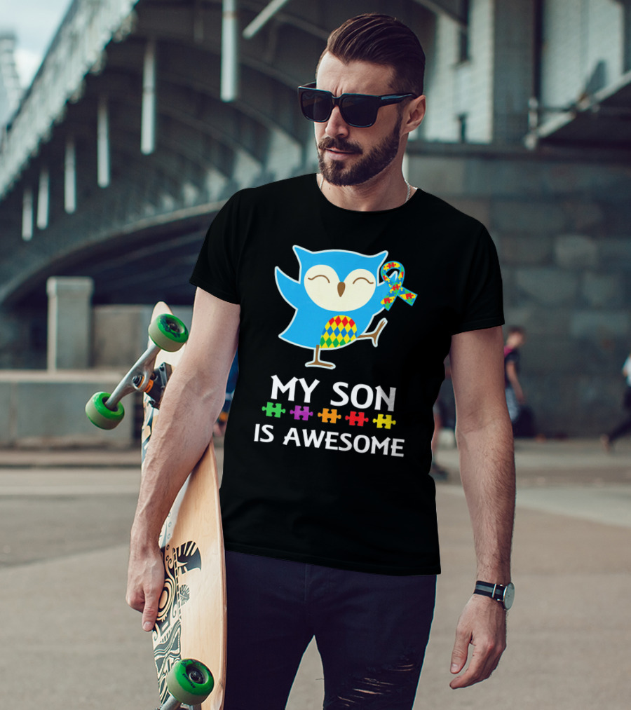 My Son Is Awesome Autism Awareness Owl With Puzzle T-Shirt