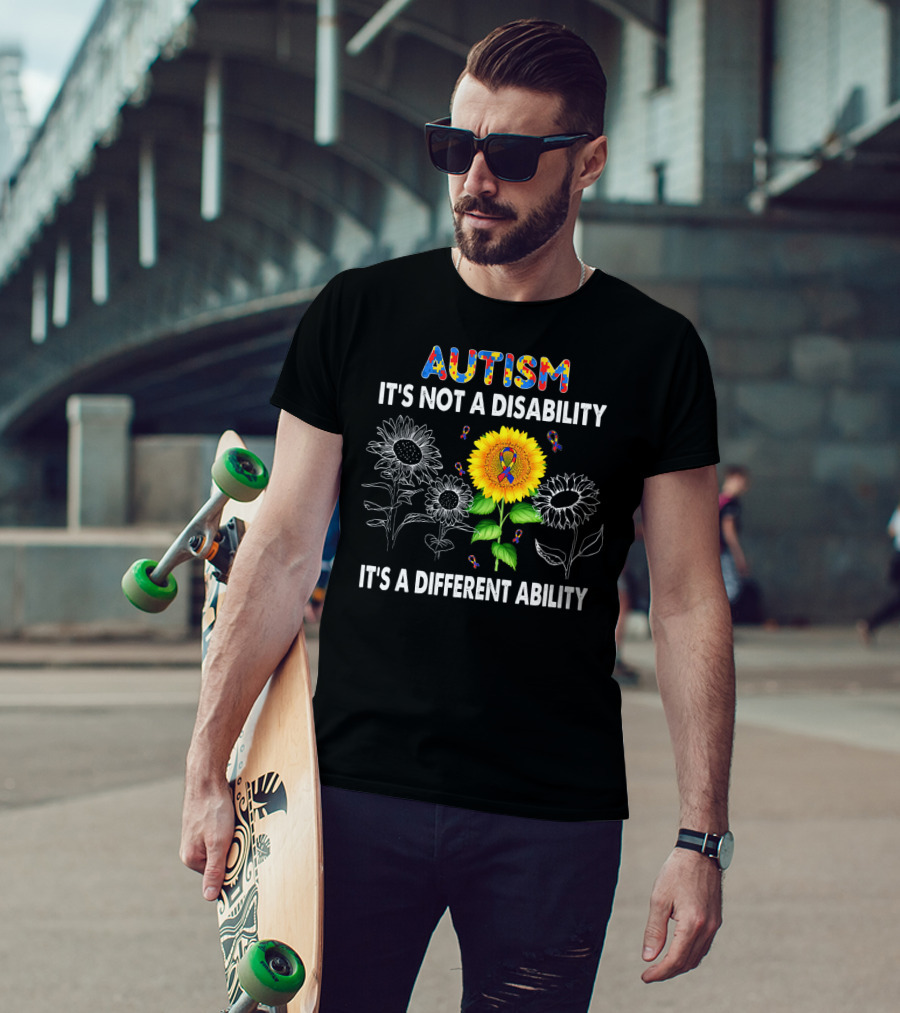 Autism Awareness It's Not A Disability It's A Different Ability Sunflower Puzzle T-Shirt
