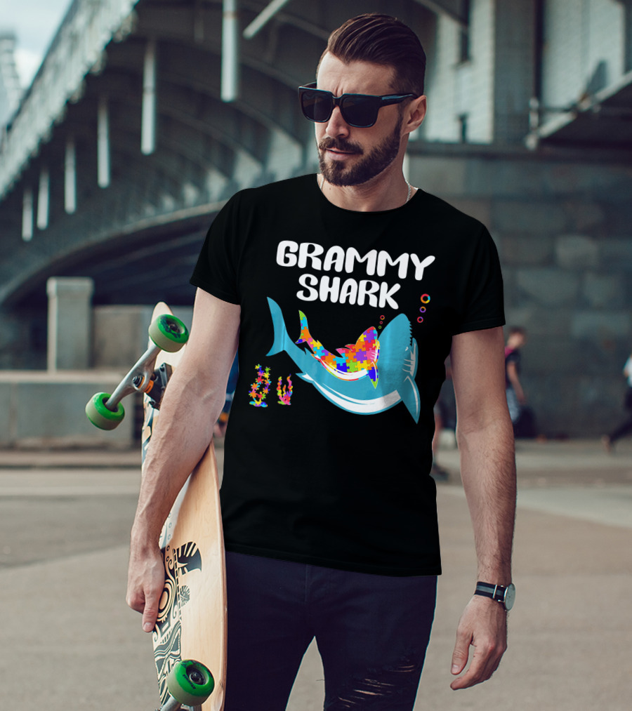 GRAMMY SHARK Autism Awareness Puzzle Shark T-Shirt