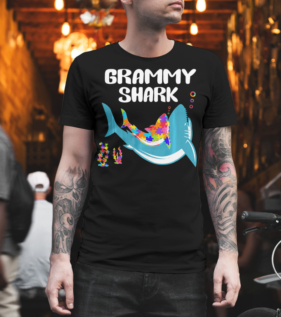 GRAMMY SHARK Autism Awareness Puzzle Shark T-Shirt