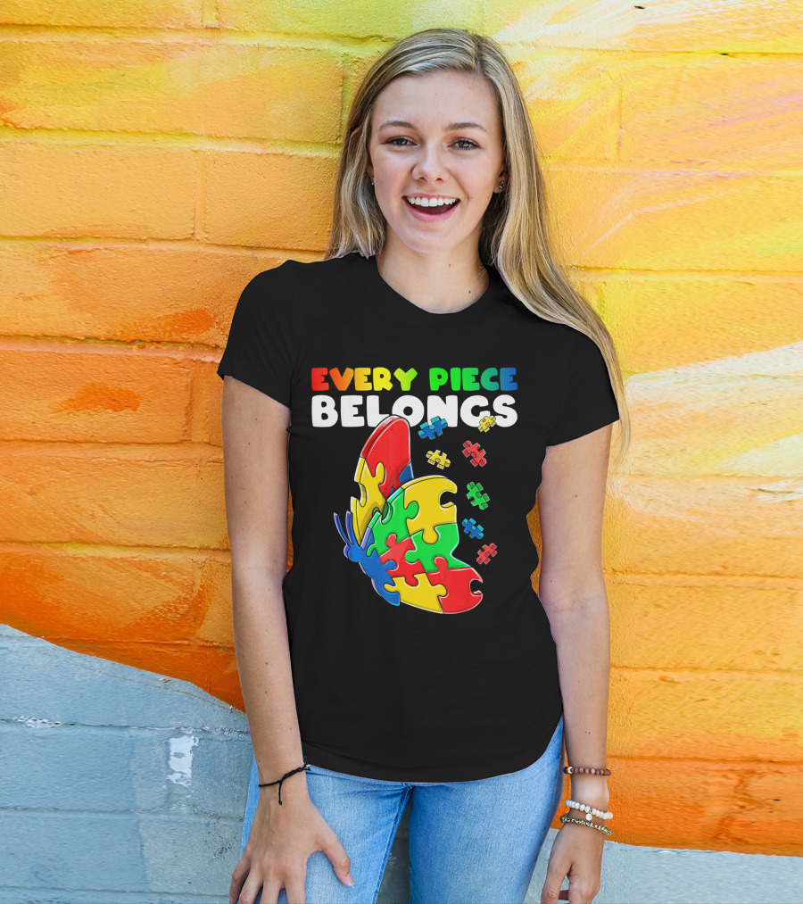 Every Piece Belongs Autism Awareness Butterfly Puzzle Pieces T-Shirt