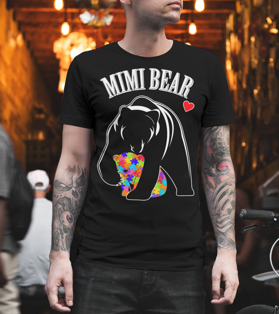 Mimi Bear Autism Awareness Love Puzzle Heart T-Shirt