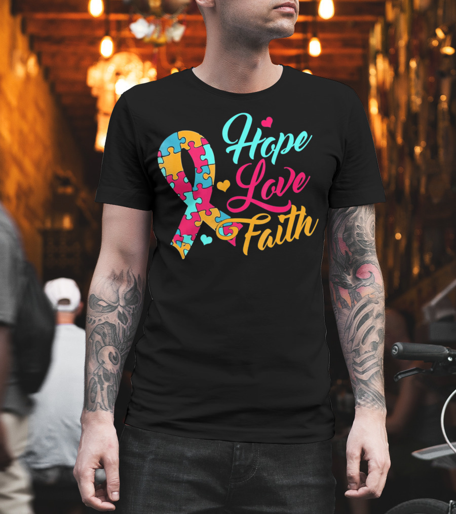 Hope Love Faith Autism Awareness Puzzle T-Shirt