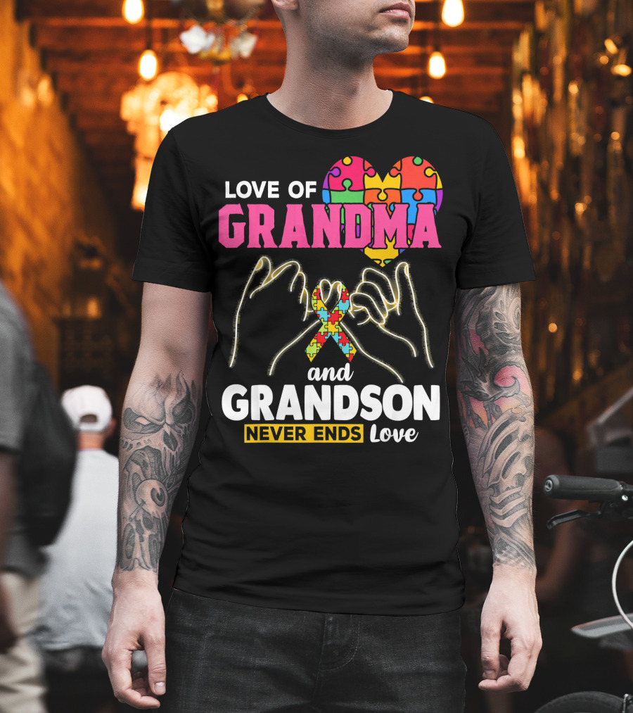 Love Of Grandma And Grandson Never Ends Love Puzzle Heart Hands T-Shirt