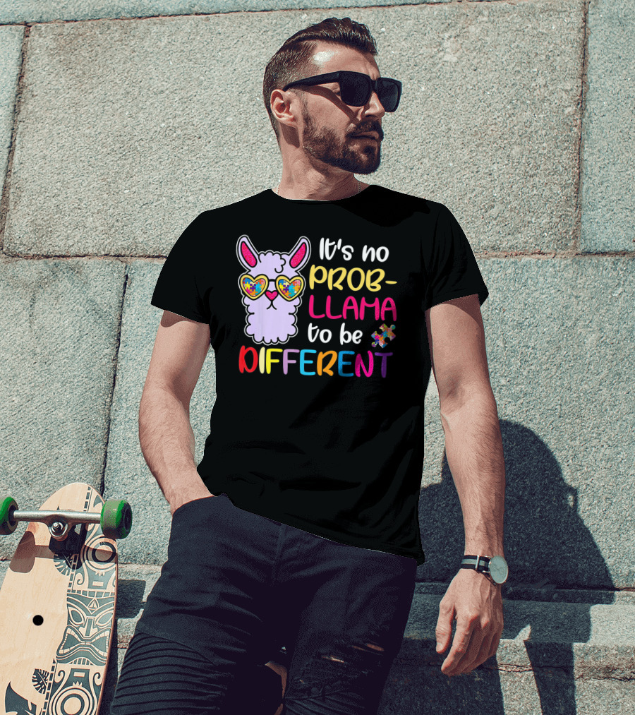It's No Prob-Llama To Be Different Puzzle Heart Glasses T-Shirt