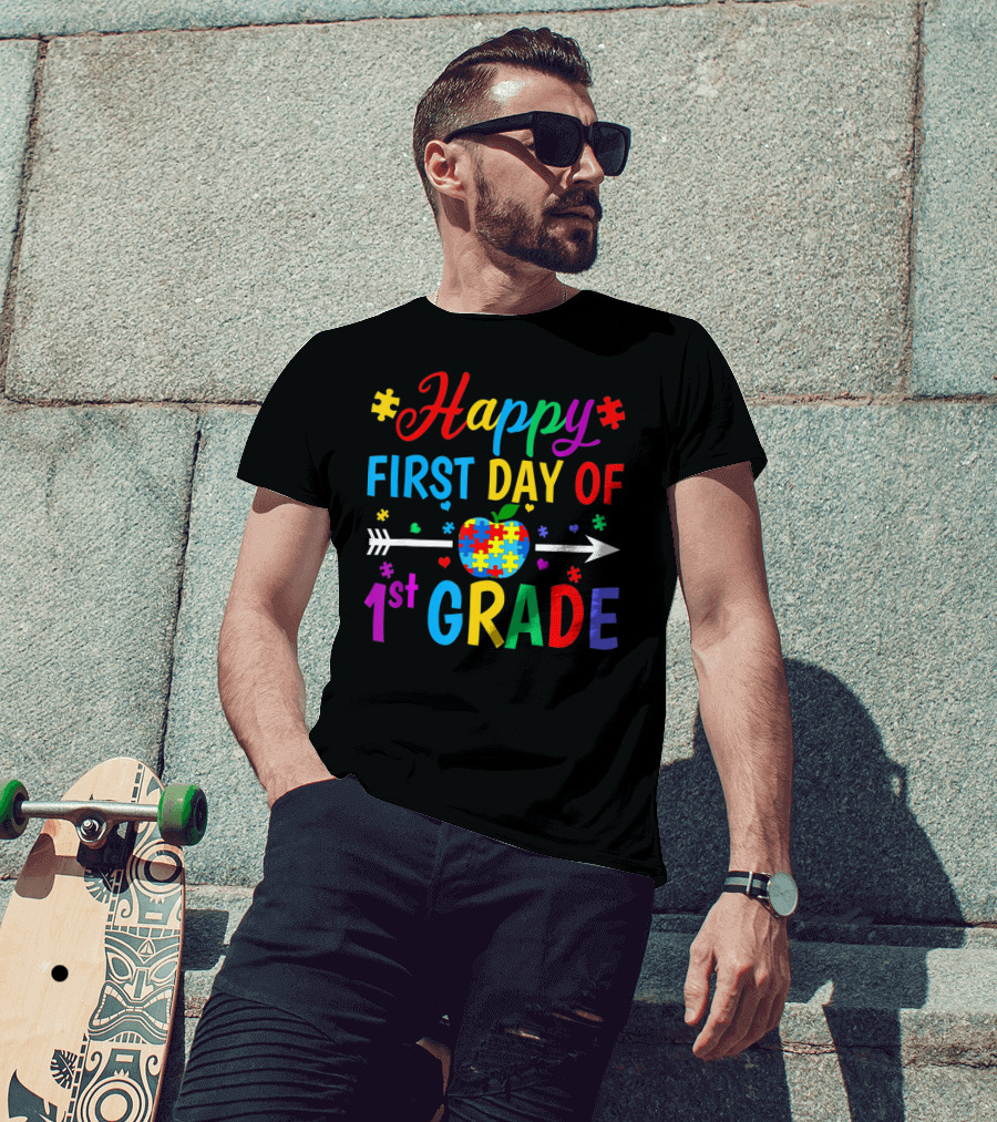 Happy First Day Of 1st Grade Puzzle Apple Arrow T-Shirt