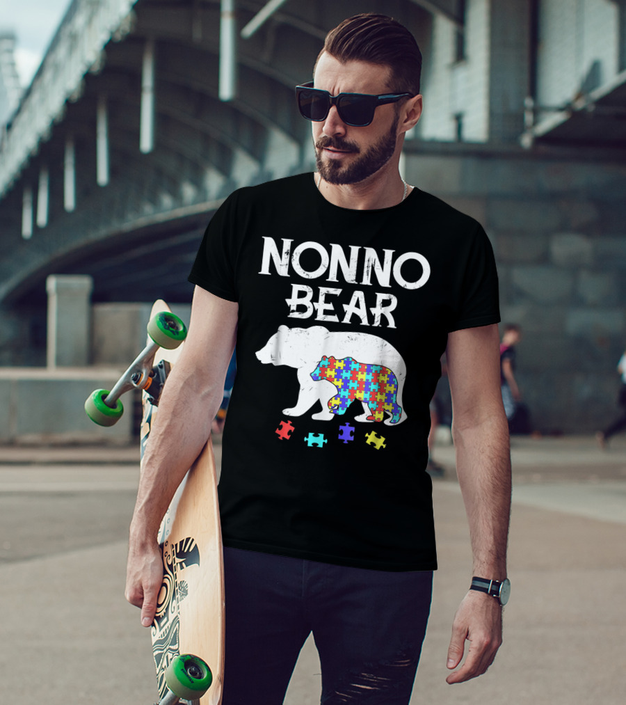 Nonno Bear Puzzle Piece Autism Awareness Mens T-Shirt