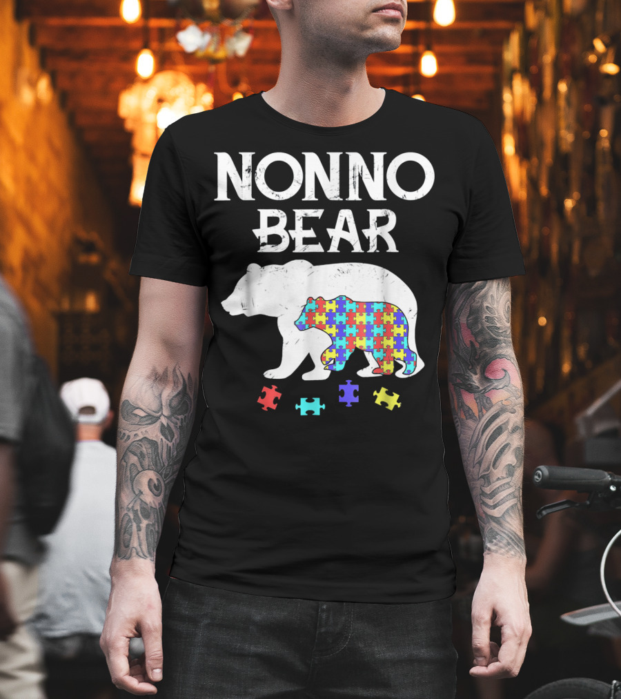 Nonno Bear Puzzle Piece Autism Awareness Mens T-Shirt