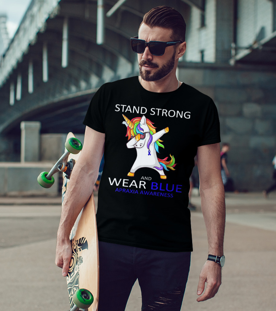 Stand Strong Wear Blue Apraxia Awareness Unicorn Dabbing T-Shirt