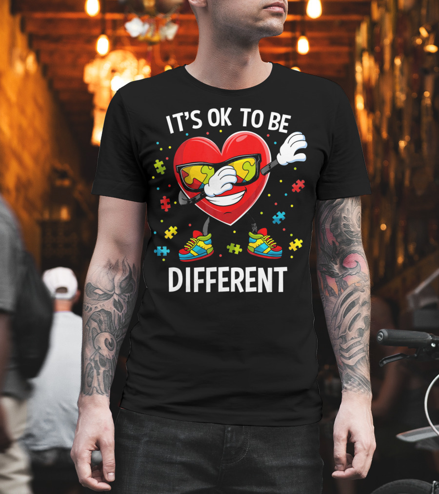 It's OK To Be Different Dabbing Heart Puzzle Pieces Auti T-Shirt