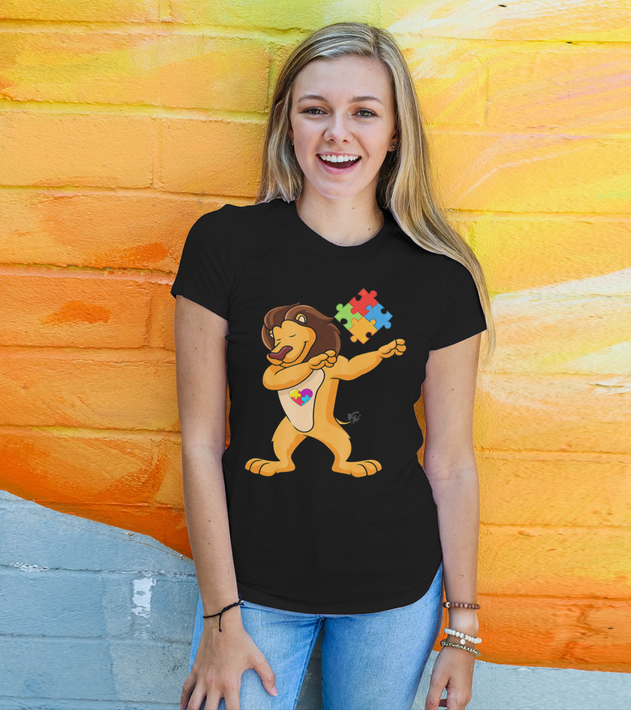 Lion Dab Puzzle Piece Autism Awareness T-Shirt