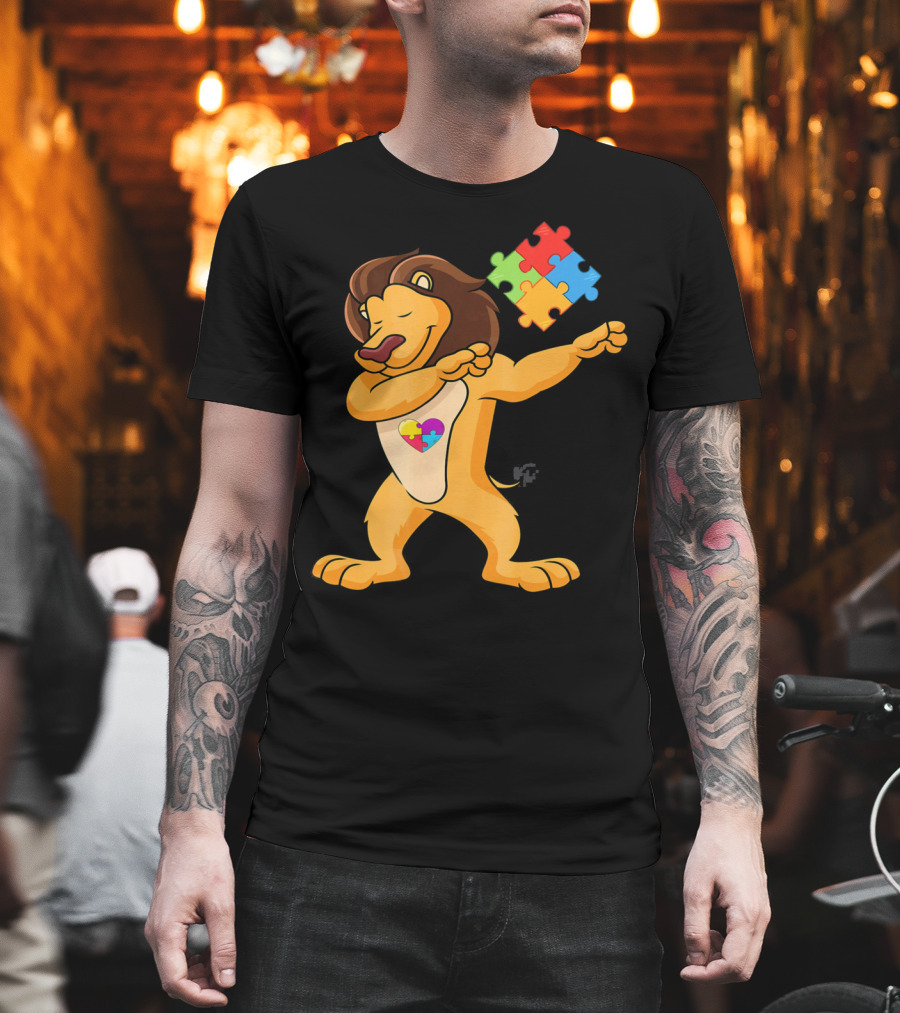 Lion Dab Puzzle Piece Autism Awareness T-Shirt