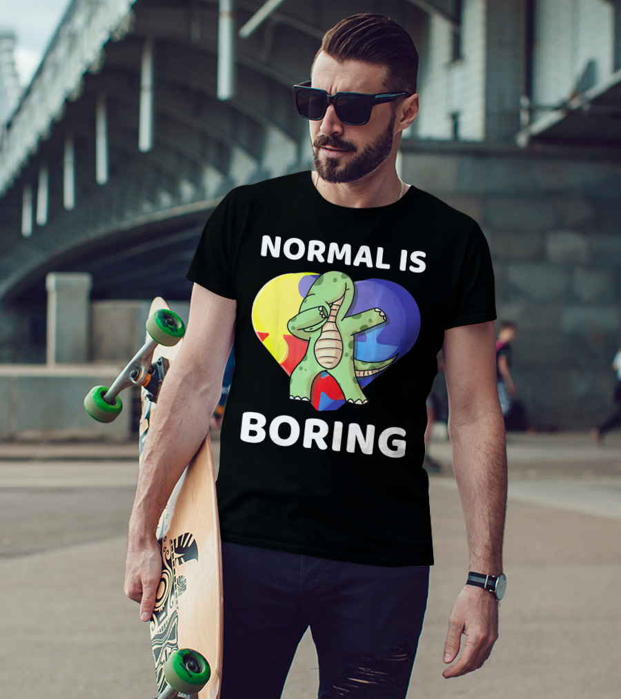 Normal Is Boring Autism Awareness Brontosaurus Dinosaur T-Shirt