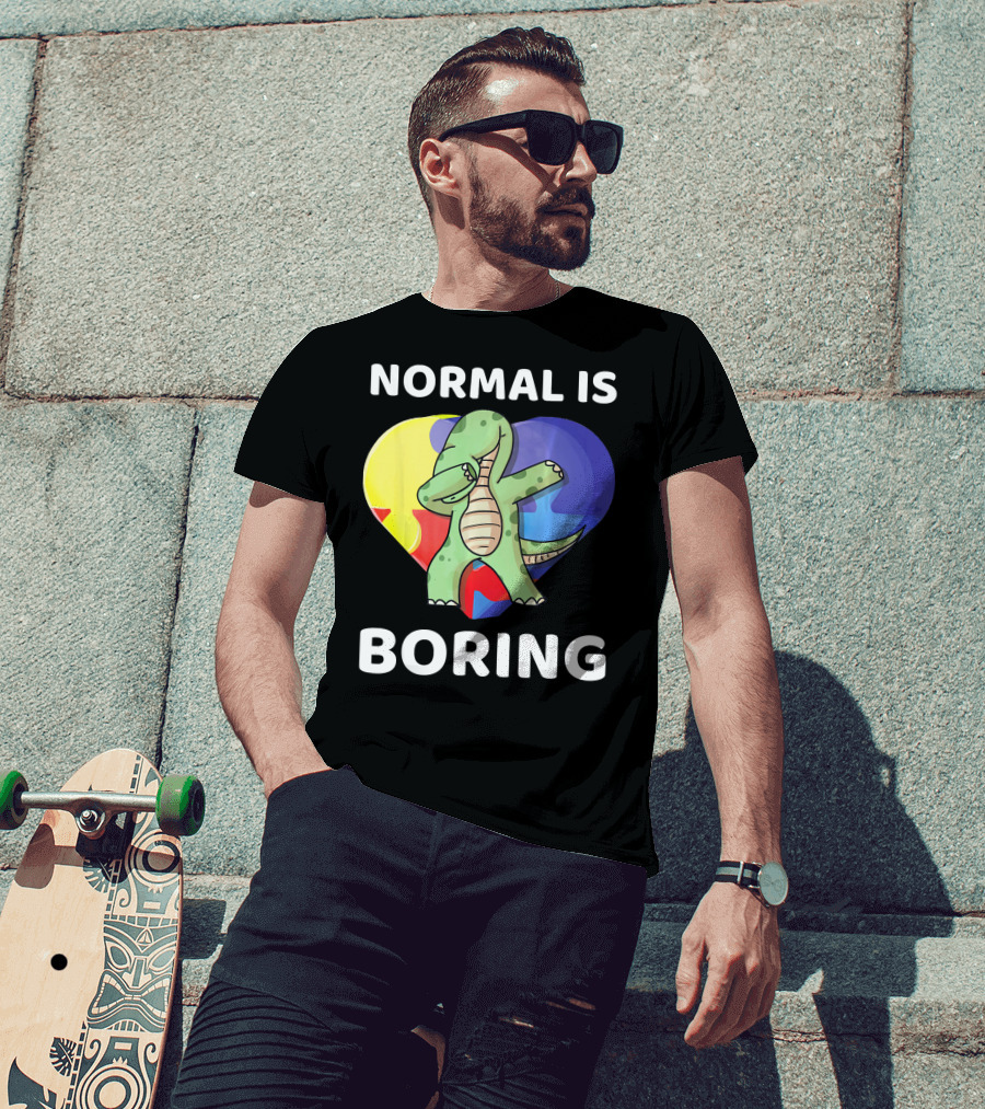 Normal Is Boring Autism Awareness Brontosaurus Dinosaur T-Shirt