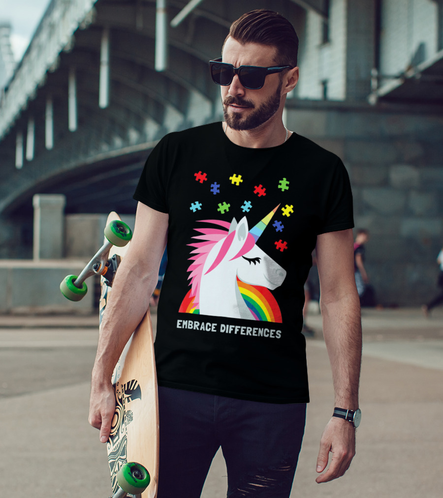 Embrace Differences Unicorn Rainbow Autism Awareness T-Shirt