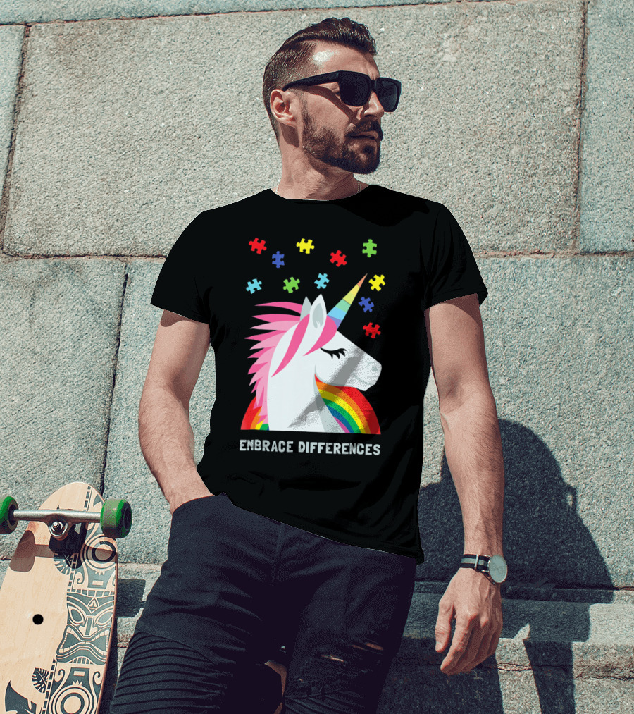 Embrace Differences Unicorn Rainbow Autism Awareness T-Shirt