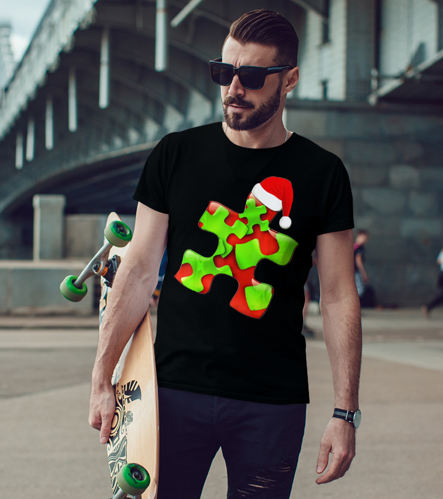 Funny Santa Claus Puzzle Piece Autism Awareness T-Shirt