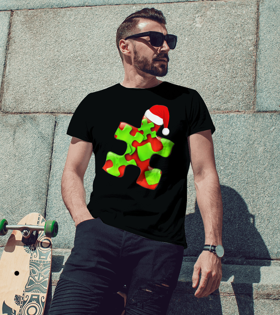 Funny Santa Claus Puzzle Piece Autism Awareness T-Shirt