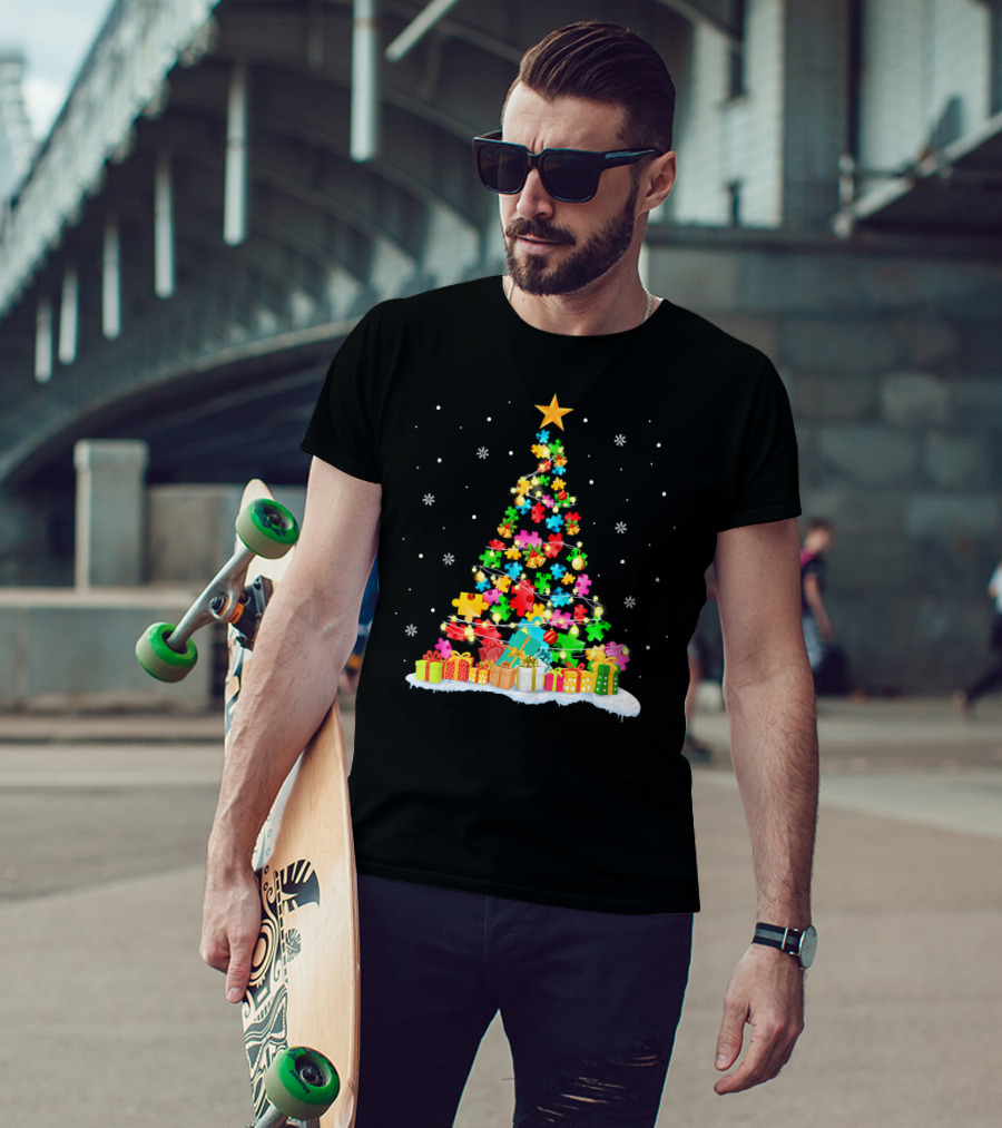 Autism Awareness Puzzle Piece Christmas Tree Holiday T-Shirt