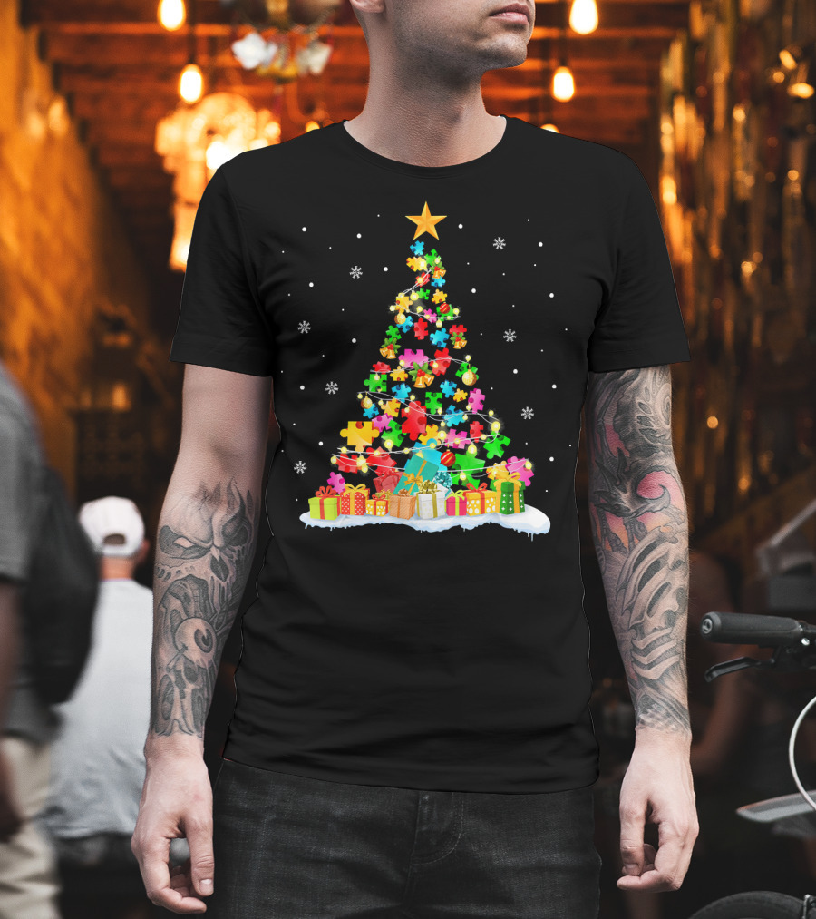 Autism Awareness Puzzle Piece Christmas Tree Holiday T-Shirt