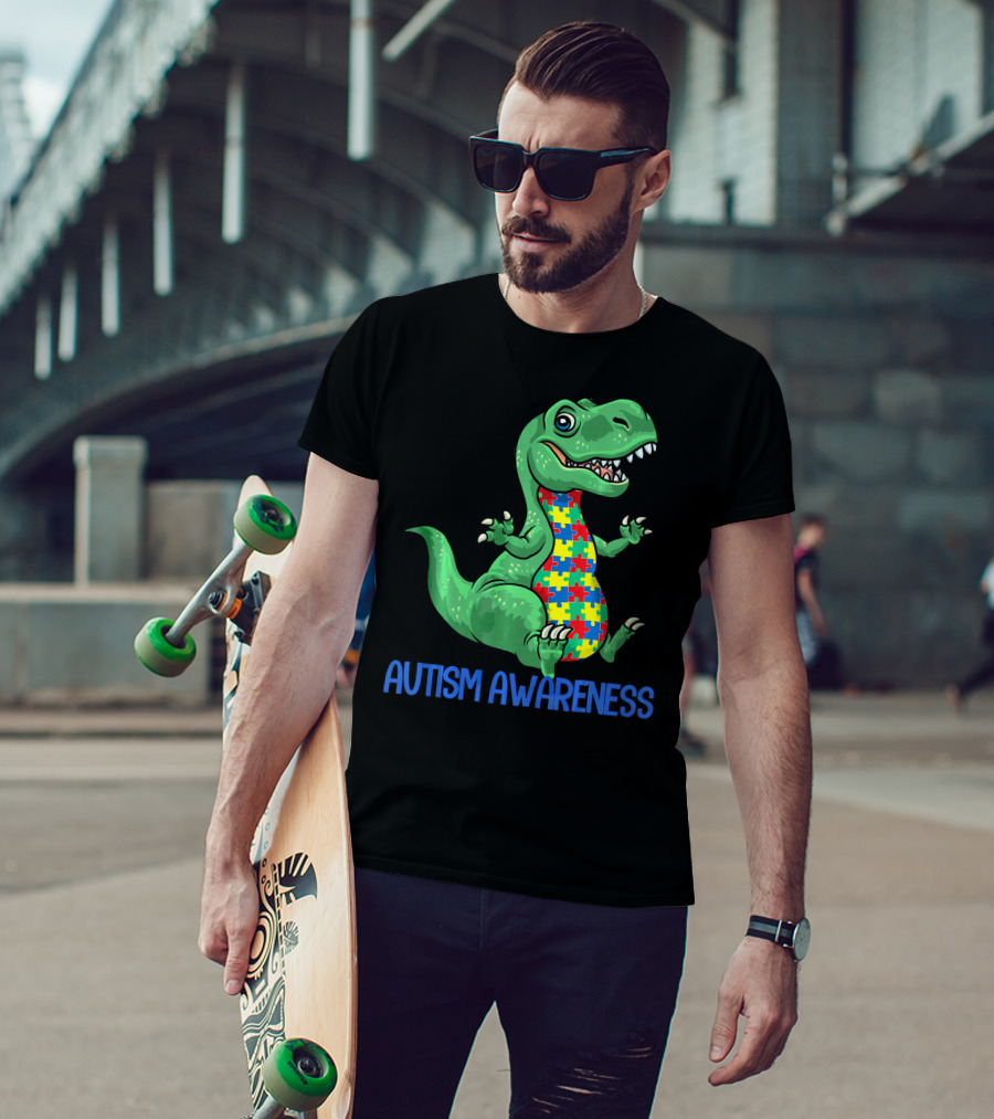 Autism Awareness T Rex Puzzle Pieces Boy T-Shirt