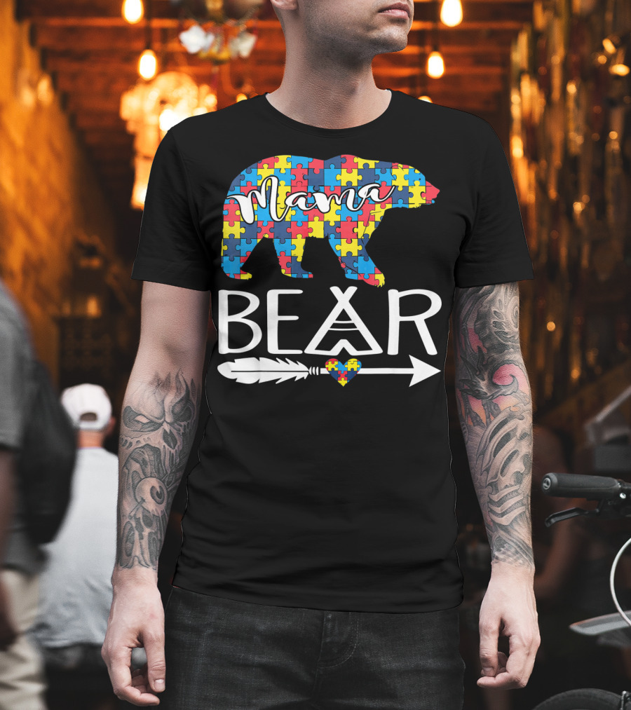 Mama Bear Puzzle Heart Arrow Autism T-Shirt