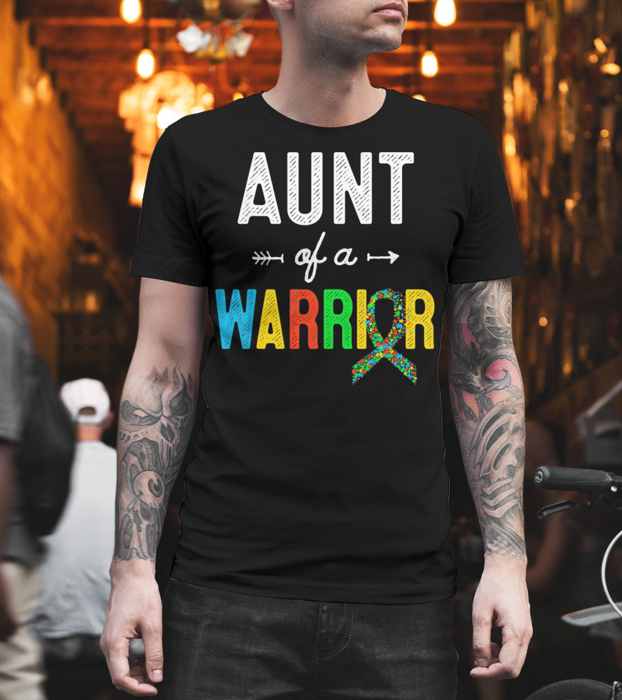 Aunt Of A Warrior Autism Awareness Colorful Puzzle T-Shirt