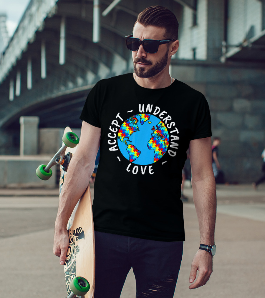 Accept Understand Love Autism Awareness World Puzzle T-Shirt