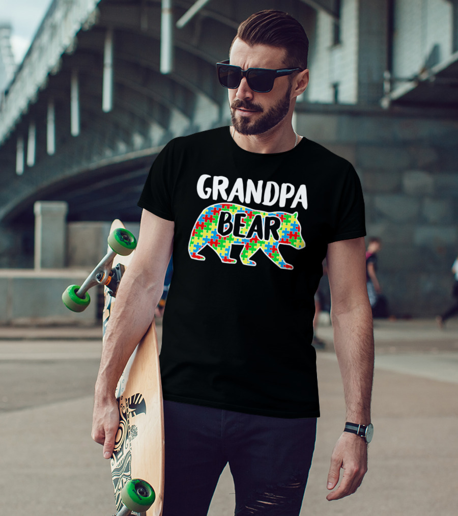 Grandpa Bear Puzzle Autism Awareness Month T-Shirt