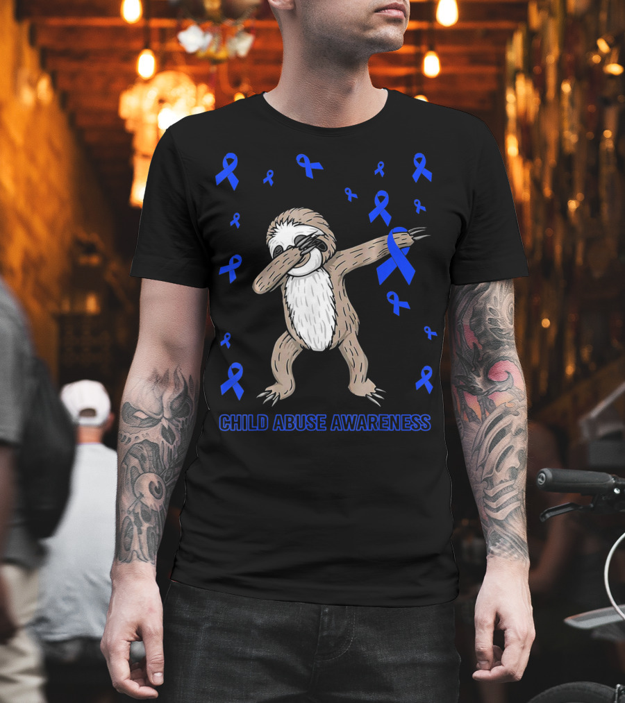 Funny Cute Sloth Dabbing Child Abuse Awareness T-Shirt