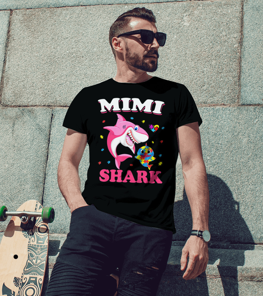 Mimi Shark Autism Awareness Puzzle Heart Colorful Sharks T-Shirt