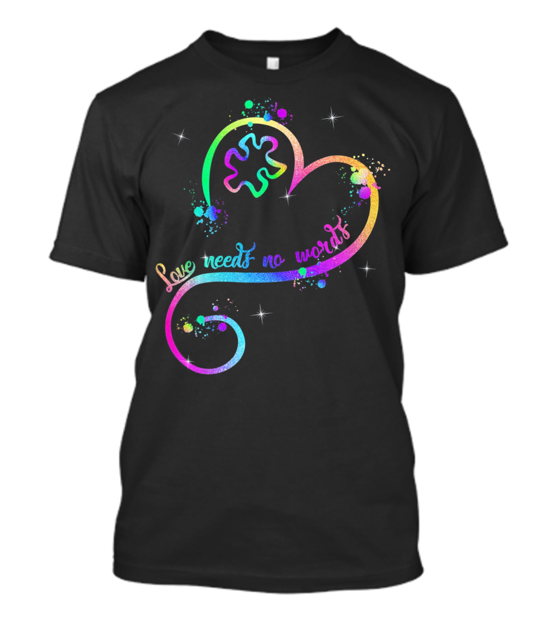 Love Needs No Words Heart Ribbon Puzzle Autism T-Shirt