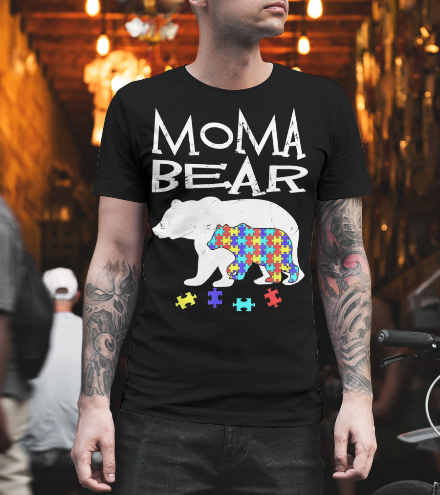 Moma Bear Autism Awareness Puzzle Piece T-Shirt