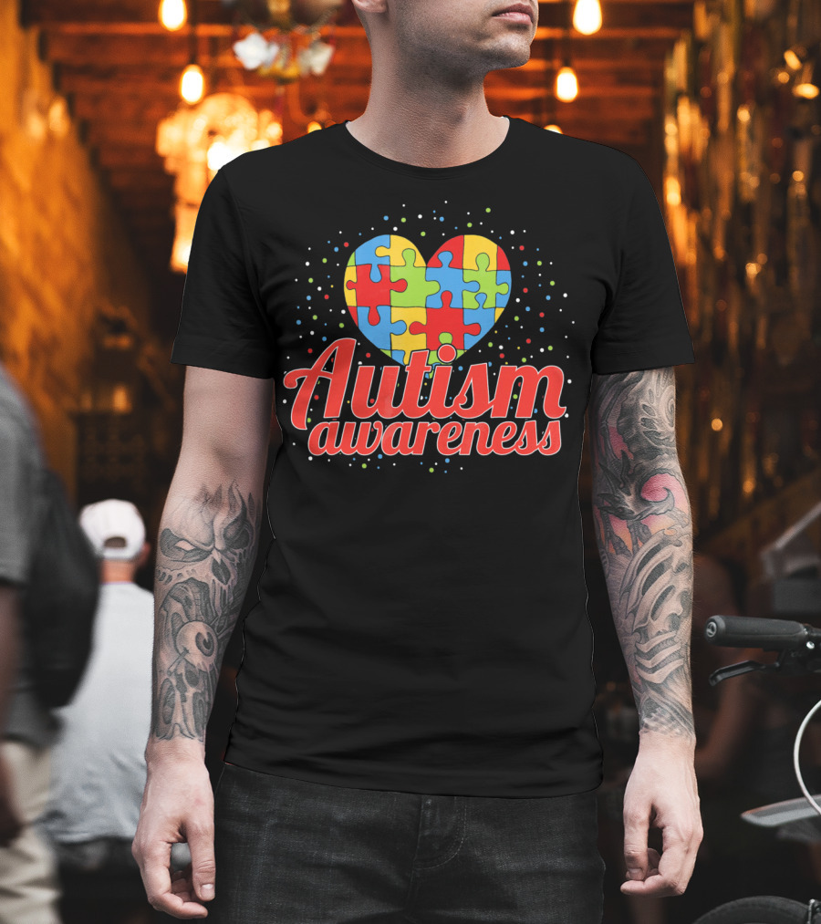 Autism Awareness Heart Puzzle Pattern Funny ASD Spect T-Shirt