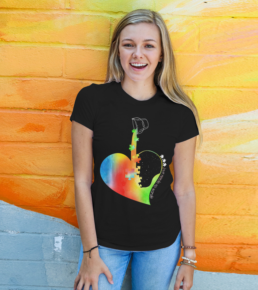 Love Needs No Words Autism Awareness Heart With Puzzle Pieces And Paint Bucket T-Shirt