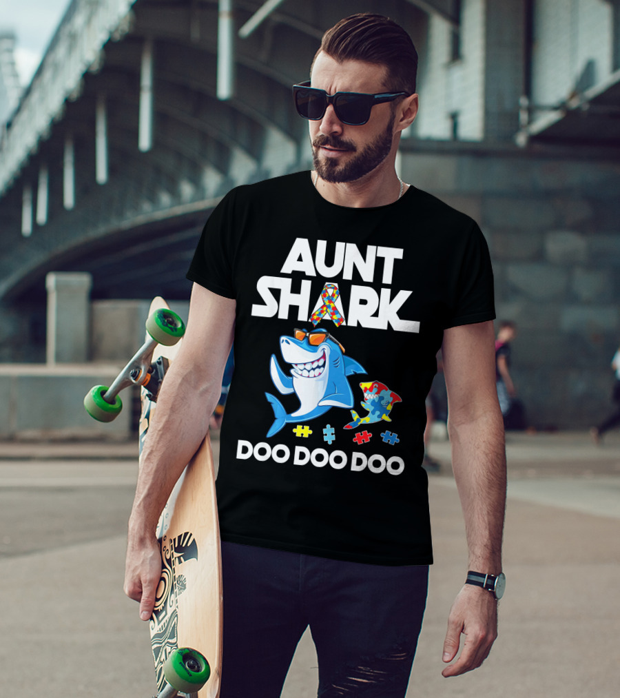 Aunt Shark Autism Awareness Doo Doo Doo T-Shirt