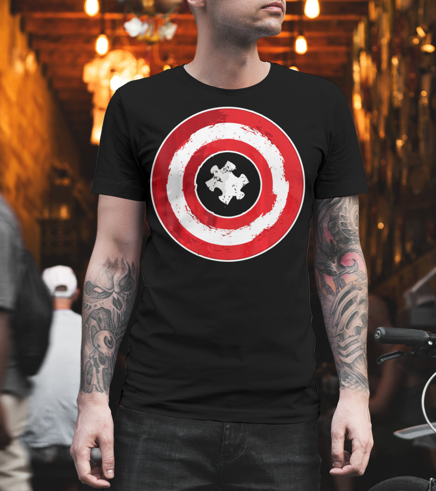 Autism Awareness Day Superhero Puzzle Piece Shield T-Shirt