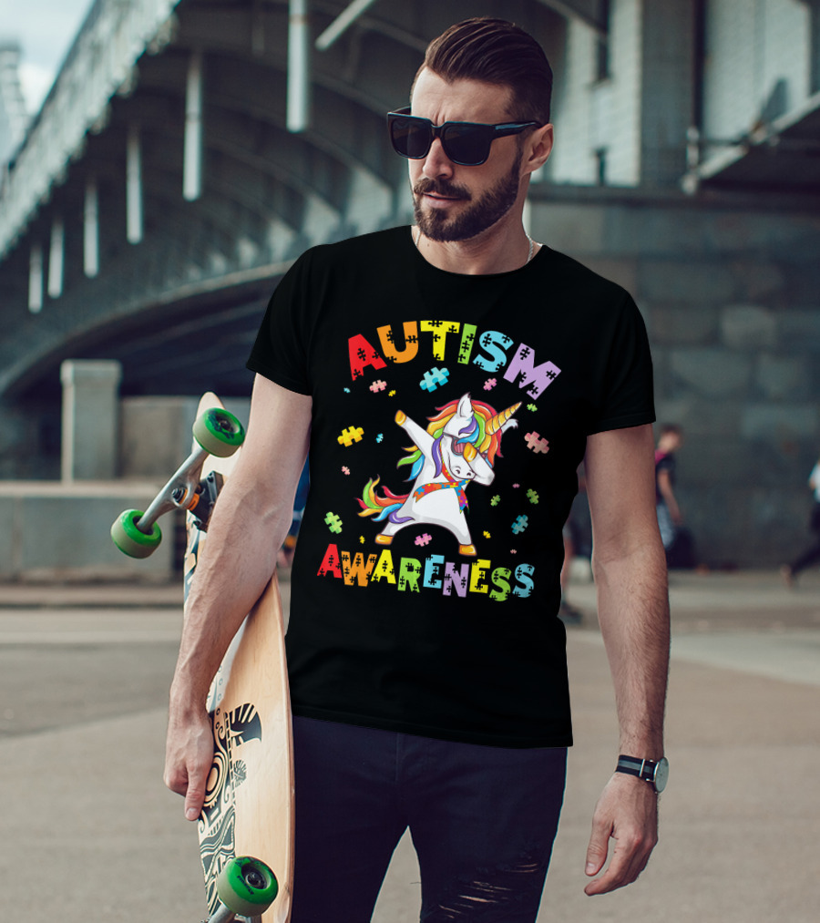 Autism Awareness Cute Unicorn Dabbing With Puzzle Pieces T-Shirt