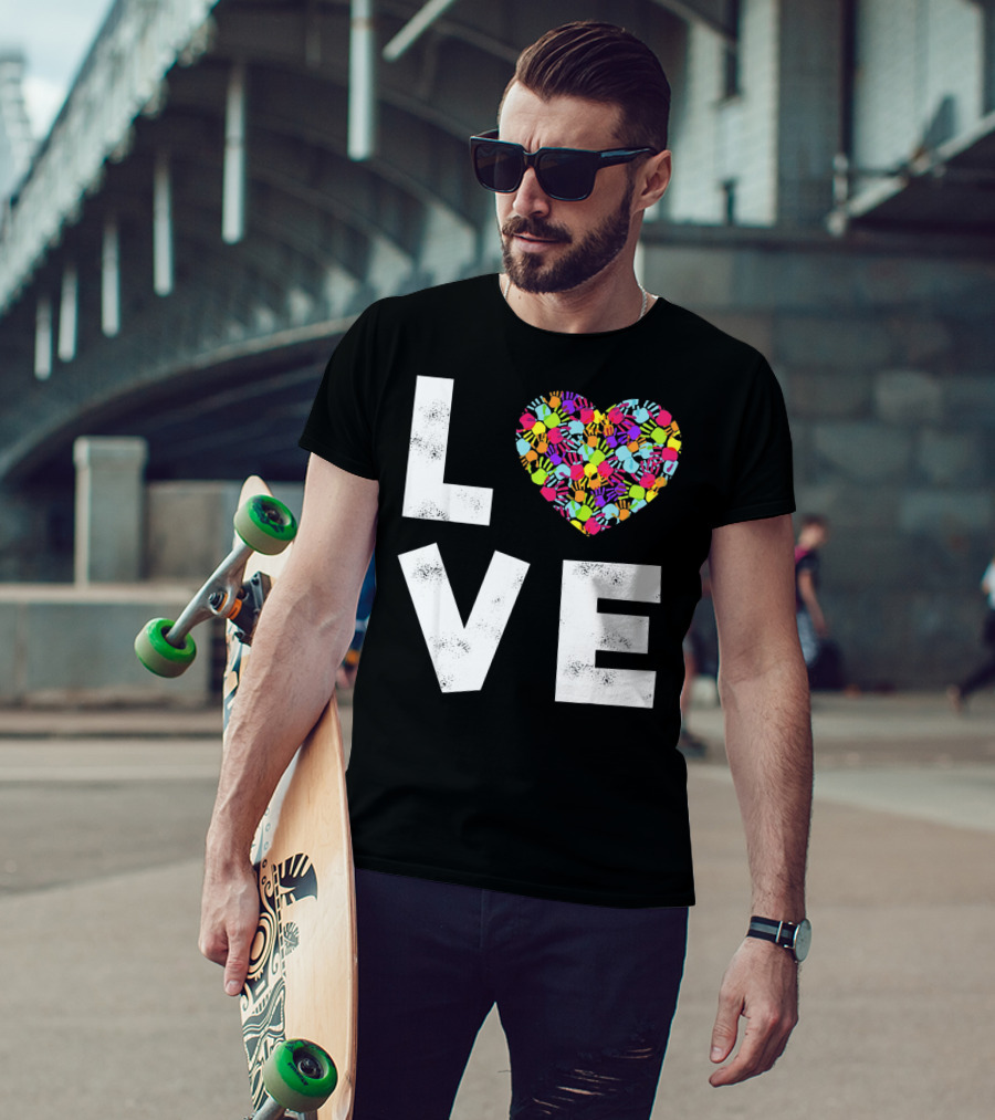 LOVE Heart With Colorful Handprints For Autism Awareness T-Shirt