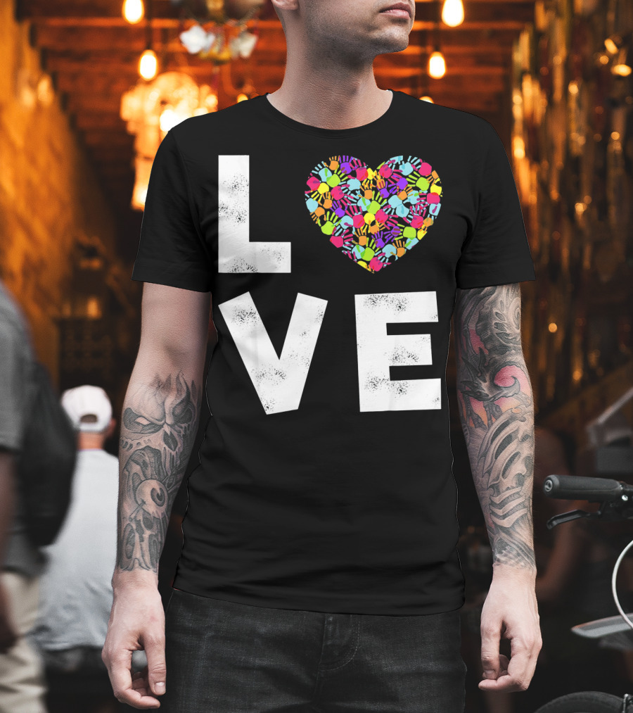 LOVE Heart with Colorful Handprints for Autism Awareness T-Shirt