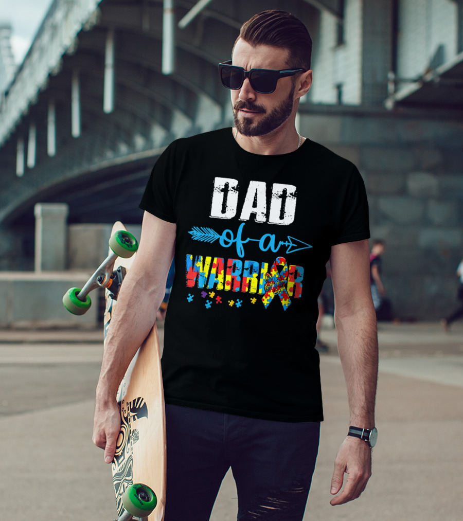 Dad Of A Warrior Autism Awareness Ribbon Arrow Puzzle T-Shirt