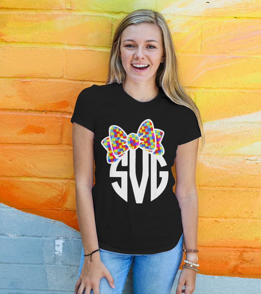 SVG Autism Awareness Puzzle Bow T-Shirt