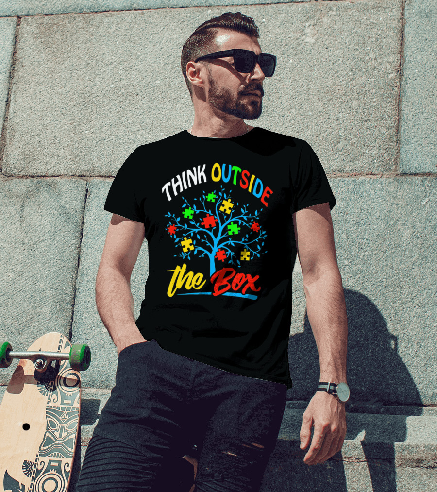 Think Outside The Box Puzzle Tree Autism Awareness T-Shirt