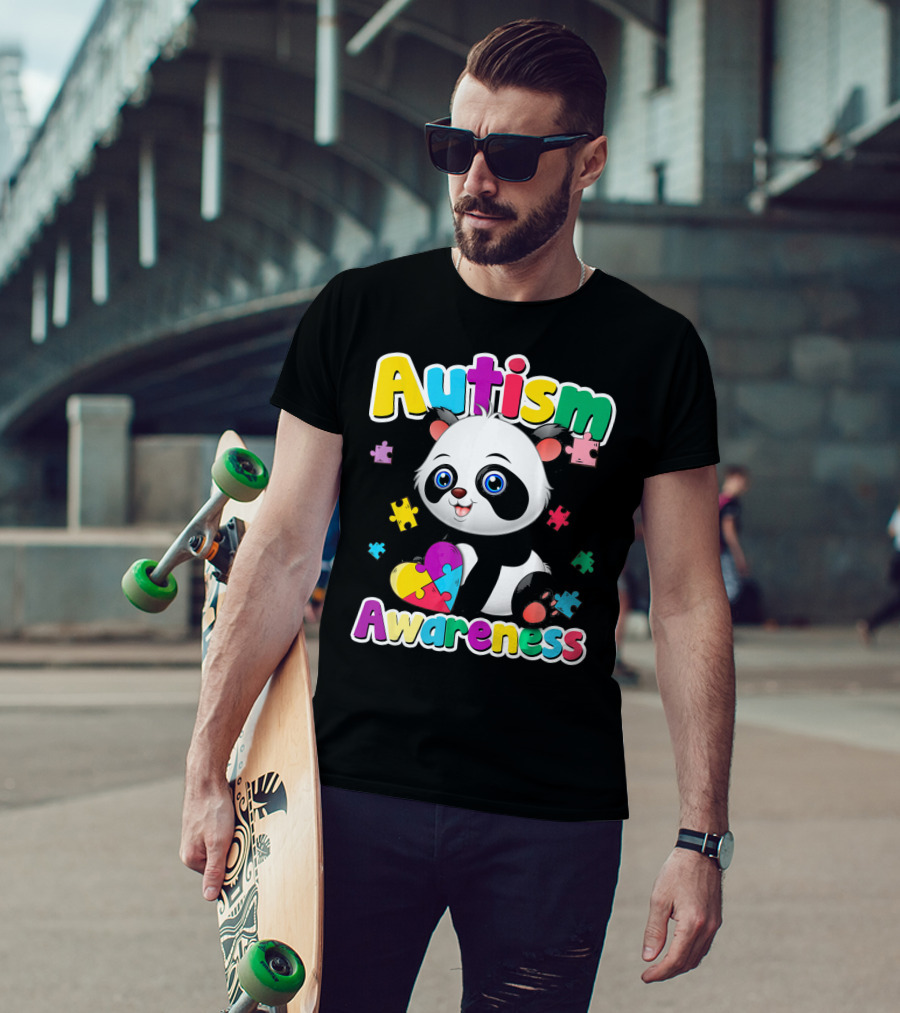 Autism Awareness Panda Heart Puzzle T-Shirt
