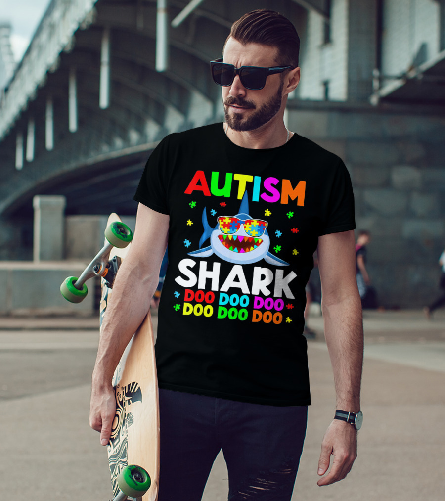Autism Shark Doo Doo Doo Puzzle Autism Shark Sunglasses T-Shirt