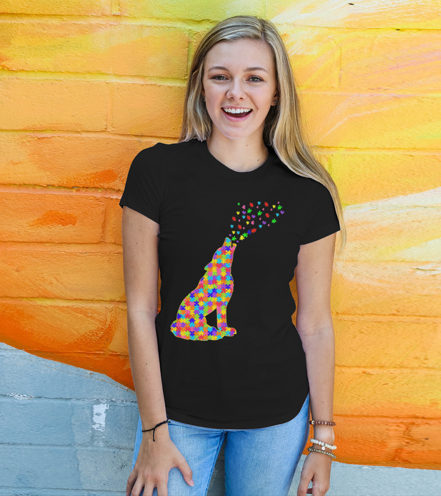 Wolf Puzzle Autism Awareness Puzzle Pieces T-Shirt